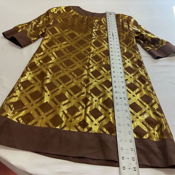 Marc By Maarc Jacobs Retro VTG Brown Gold Silk Metallic Dress Size 6 - Picture 8 of 8